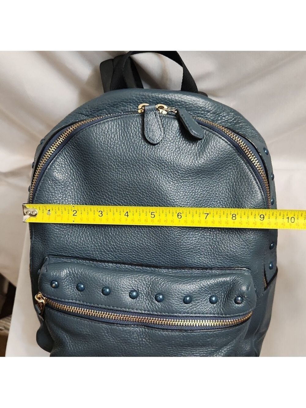 Coach Charlie Double Zipper Leather Backpack With Lacquer Rivets - Picture 10 of 16